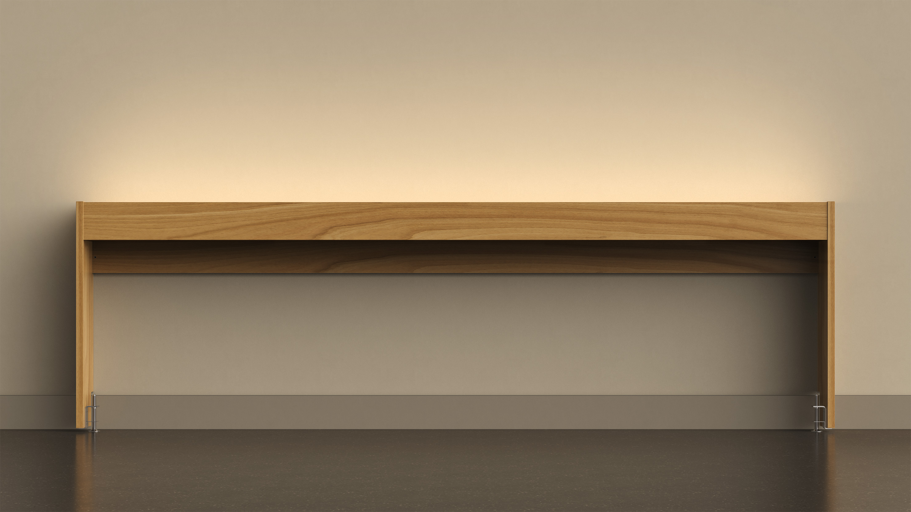 OLVA frontal an der Wand, warmes indirektes Licht – Eiche Natur