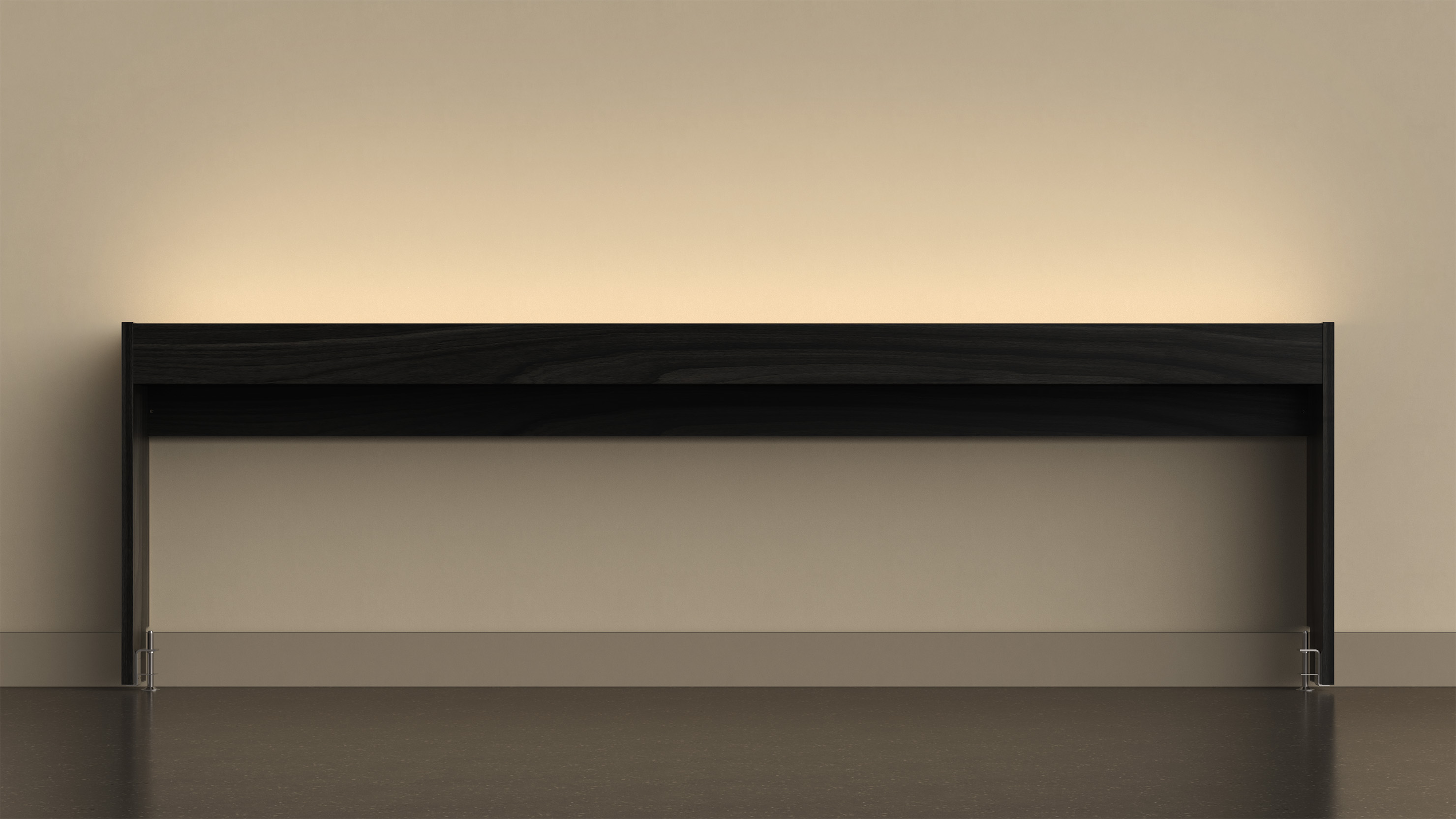 OLVA frontal an der Wand, warmes indirektes Licht – Eiche Schwarz