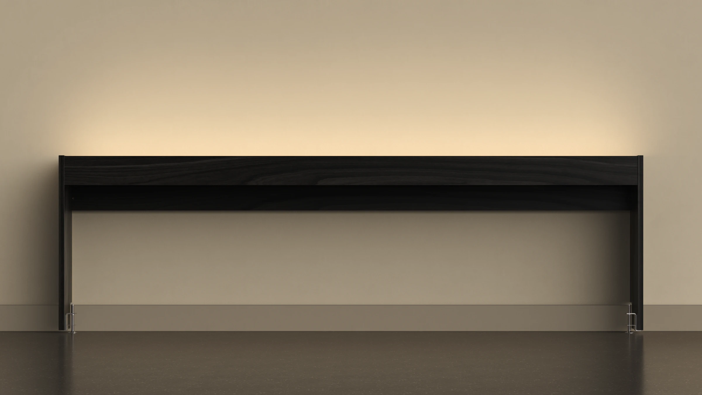 OLVA frontal an der Wand, warmes indirektes Licht – Eiche Schwarz