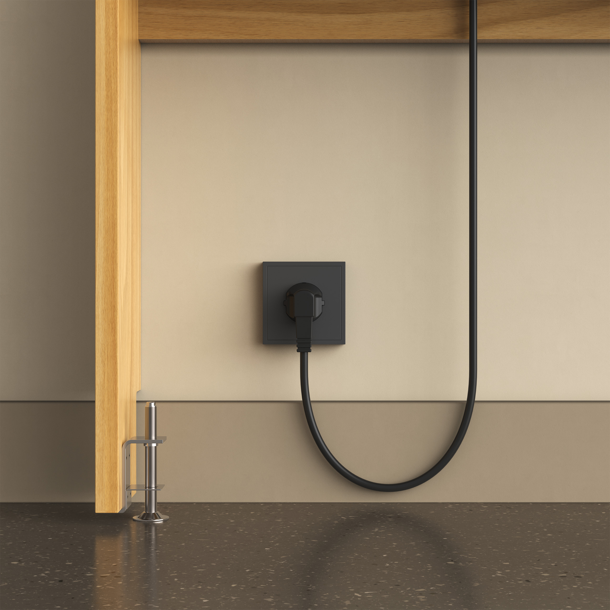 Ein einzelner Stecker wird in eine normale Wandsteckdose gesteckt – kein Elektriker, kein Einbau